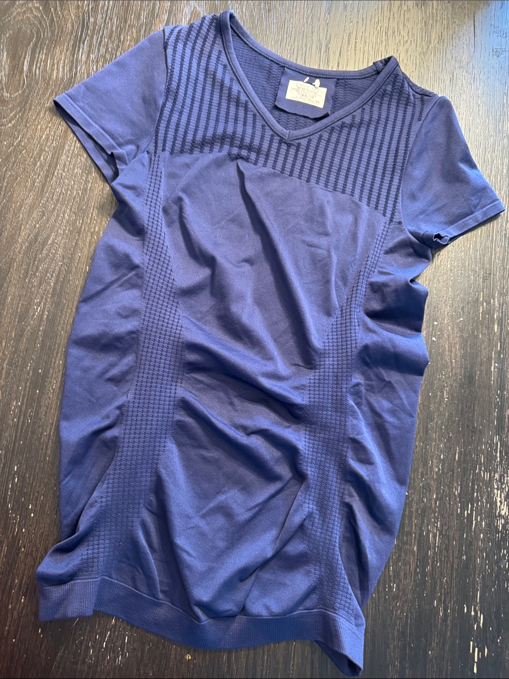 Athleta Deep Blue V-Neck Short Sleeve Knit Top